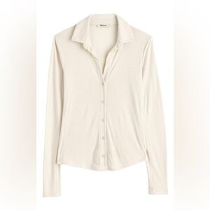 Madewell Button Front Long Sleeve Camp Top in Vintage Ivory Size XL